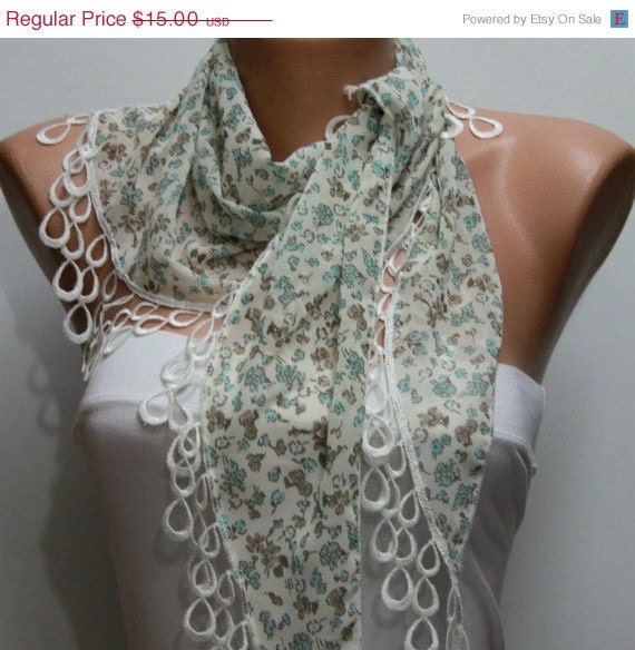 BIG SALE Shawl Scarf -  Cowl Scarf  with Lace Edge - fatwoman bridesmaid gifts