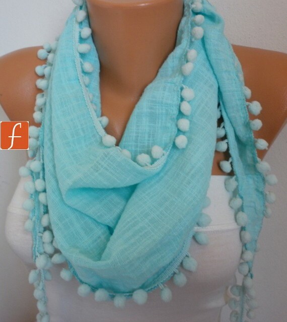 Mint Scarf - Women Scarf Cotton Scarf - Cowl Scarf with Lace Edge - fatwoman