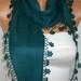 Emerald Green Scarf - Pashmina Scarf - Cowl Scarf with Lace Edge - fatwoman
