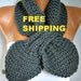 FREE SHIPPING - Gray Knit scarf 50s style retro  scarflette gypsy bow neck warmer knitted  scarlet  - fatwoman