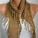 Dark Camel Scarf  -  Pashmina Scarf  - Cowl Scarf - Shawl  with Lace Edge