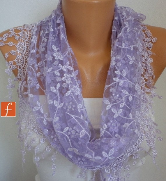 Women Shawl Scarf - Cowl Scarf - Lilac - Lace Scarf - fatwoman