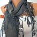 BIG SALE Gray Scarf  -  Pashmina Scarf  -  Cowl Scarf with Lace Edge - fatwoman