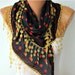 BIG SALE Polka Dot  Scarf -  Cotton Scarves - Cowl with  Lace Edge - black