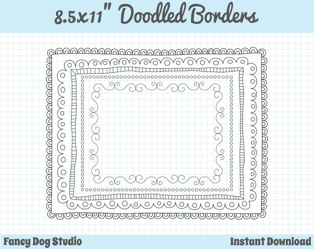 Doodle Border Frames - 8.5x11" - Clipart Instant Digital Download