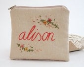 Personalized Clutch - Unique Floral and Own Name Hand Embroidery - MADE TO ORDER - with Wild Flowers