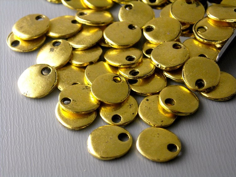 DISC-GLD-8MM - Antiqued Gold Plated Tiny Disc - 10 pcs