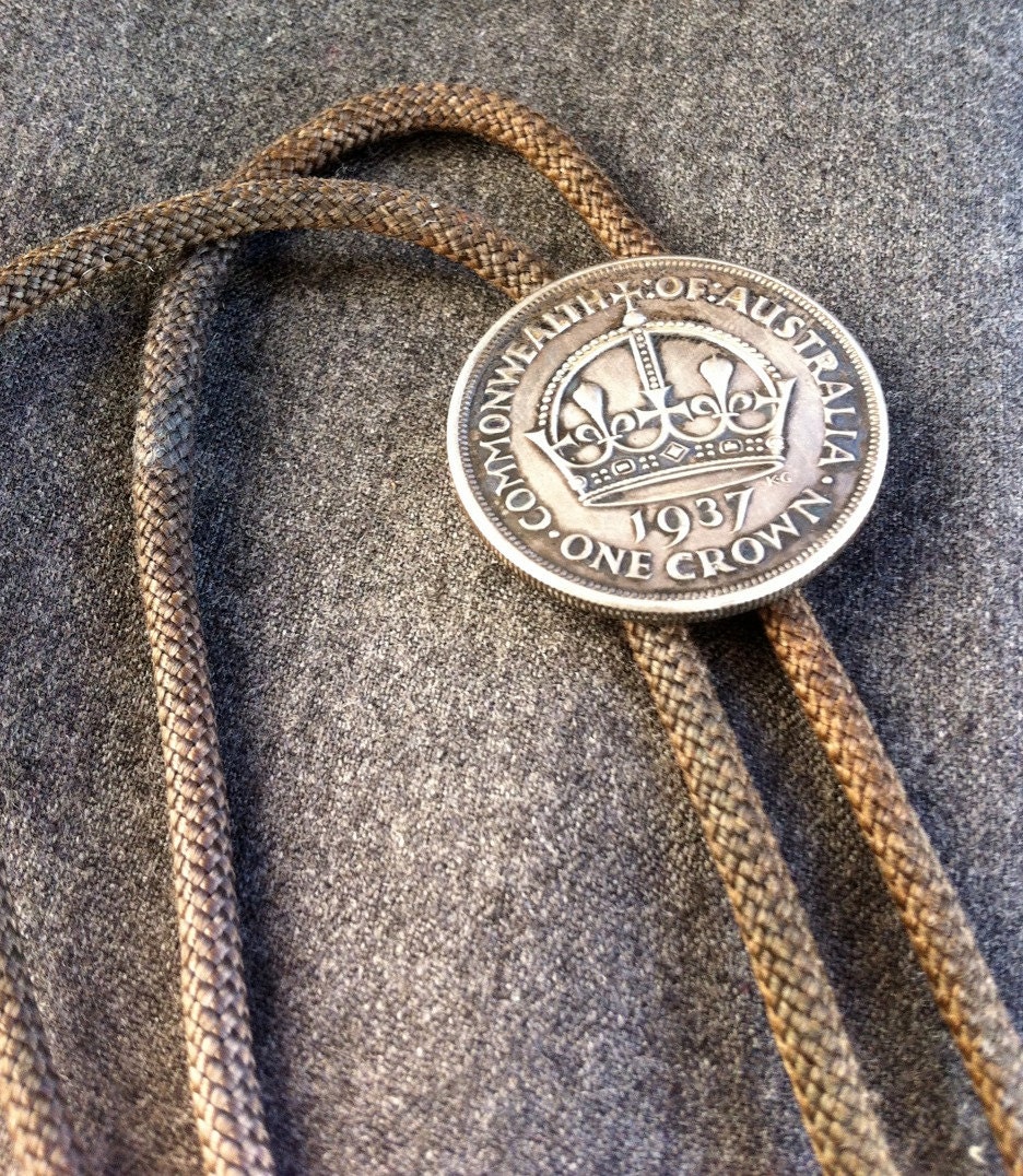 Vintage Australia Bolo Tie 1937 Australian Silver Crown Coin