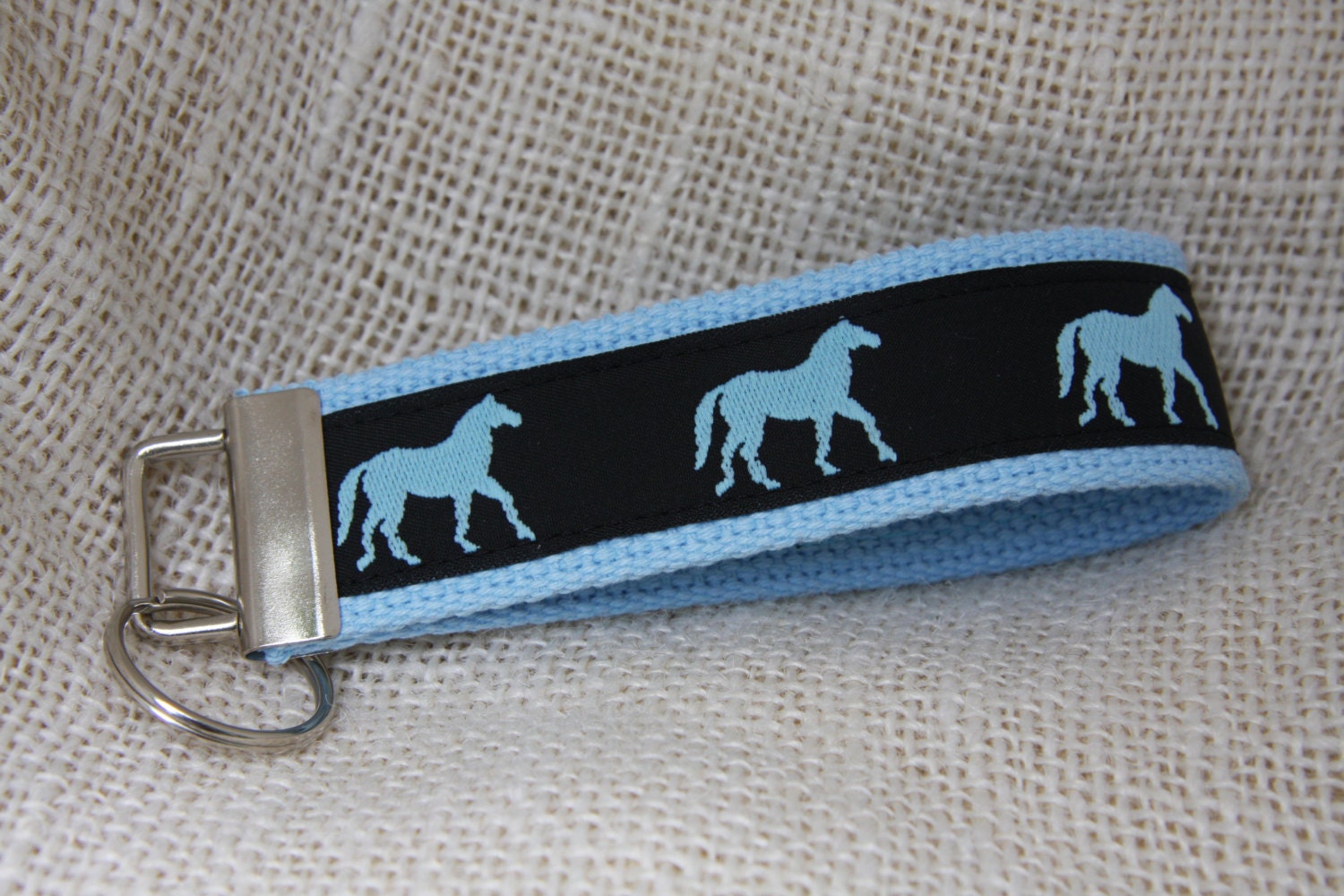 Key fob wristlet - equestrian - pale blue horses