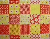1970's Vintage Wallpaper Judscott Handprint "Debbie" Yellow Red Floral quilt design