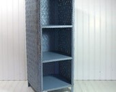 Vintage Wedgwood Blue Wooden Wicker Shelf - Retro TriLevel Ocean Beach Color Organizer Unit - Chippy Cornflower Paint Display Piece