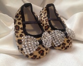 Leopard Baby Shoes with diamond bows