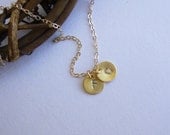 Two Gold Initial Disc Necklace -- Personalized Vermeil Sterling Silver Disk Charms on 14k Gold Filled Chain-- Friendship -- Love