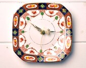 Vintage Brown, Orange, Navy Blue Royal Albion Tea Party China Plate Wall Clock unusual gift