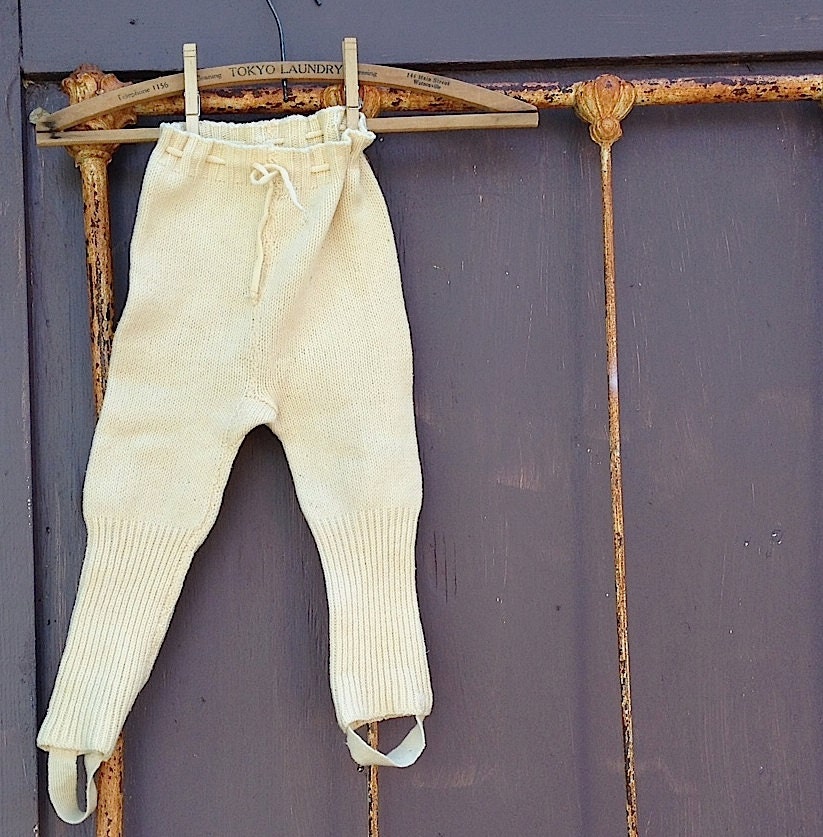 pale ecru yellow retro midcentury infant toddler vintage stirrup leggings gift shabby chic boho baby pants