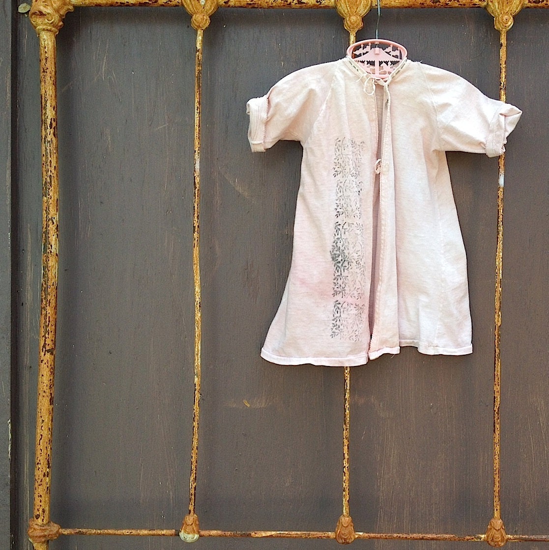 hand dyed soft pink hand stamped embroidered infant boho vintage 50s retro upcycled day gown stylist photos sweet baby toddler gift summer