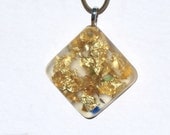 Upcycled / Recycled / Glass / Resin / Gold Leaf / Blue / Green /  Pendant / Silver Bail