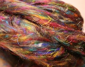 Reclaimed Pulled Sari Silk Roving for Spinning and Felting 4 oz Mixed Roving International Shipping - Candy Rope