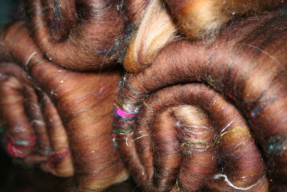 Batt Merino Bamboo Pulled Sari Silk Angelina Repeatable Colorway 1.71 oz 49g Ready to Ship International - The Lonely Mountain