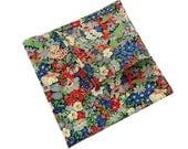 POCKET SQUARE, Handkerchief -  Liberty Print Black with Navy and Red Flowers