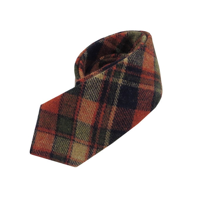 Necktie - Wool, Burnt Orange, Charcoal and Cream Plaid