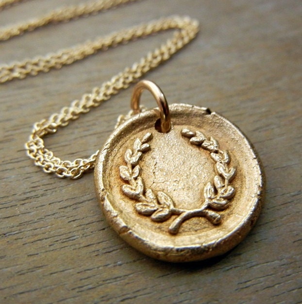 LAUREL Bronze Wax Seal, Vintage Style Gold Filled (14K GF) Cable Chain Necklace by E. Ria Designs