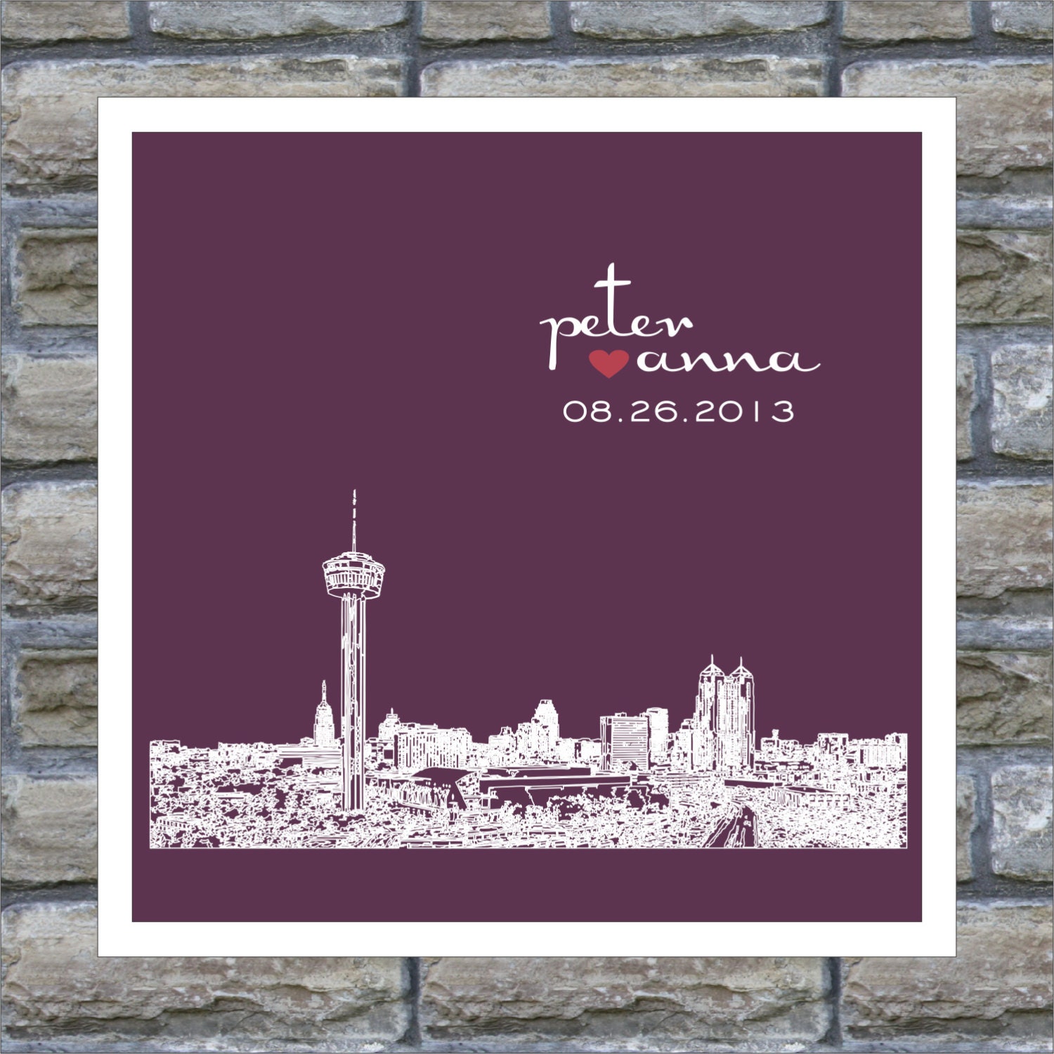 Wedding Gift  Personalized City Skyline Silhouette Custom FRAMED ART Print  - Any City  Available