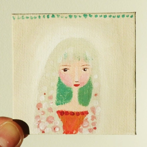 Small Original Acrylic Painting, Happy Girl