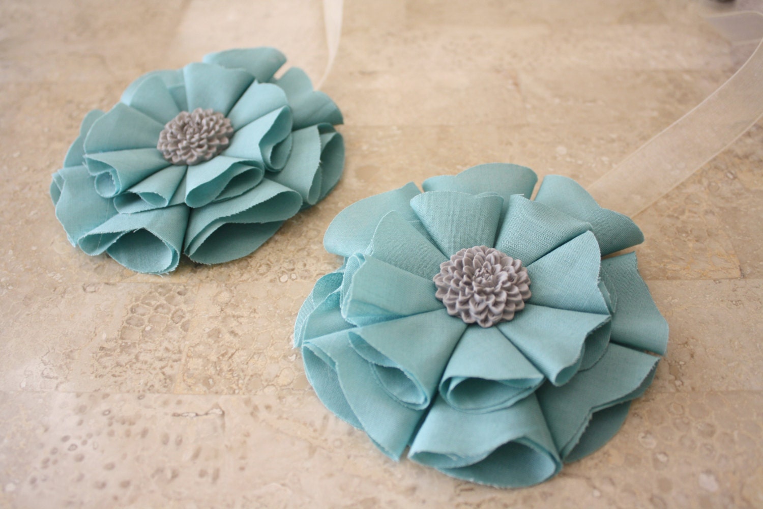 Teal  Magnetic Tie Backs Fabic Flowers