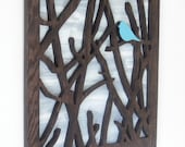 Blue Bird Art, Modern Art, Wood Wall Sculpture - 23"x23" -