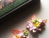 Vintage Flower and Berry Cluster Hair Combs-Set  Vintage Bride Spring Garden Wedding Pretty Peach Bohemian Antique Coral Blush Canary Yellow