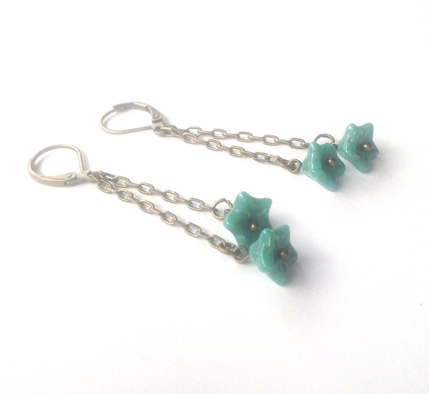 Bohemian Flower Dangle Earrings - Turquoise Hippie Flower Earrings