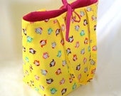 Owl Tote Bag Purse Yellow Fabric Bag Owls Shoulder Bag Market Bag Large Bag