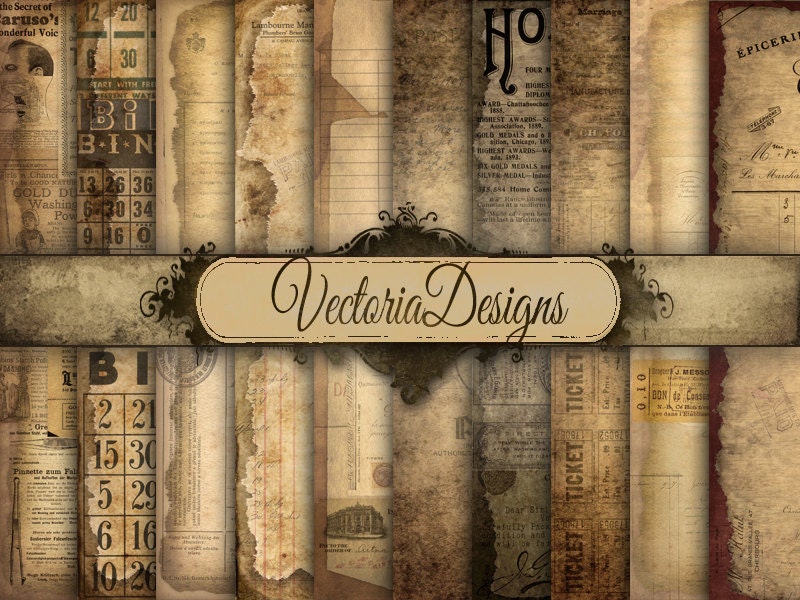 Ephemera Digital Paper 12 x 12 inch paper pack digital paper printable digital collage sheet VD0414