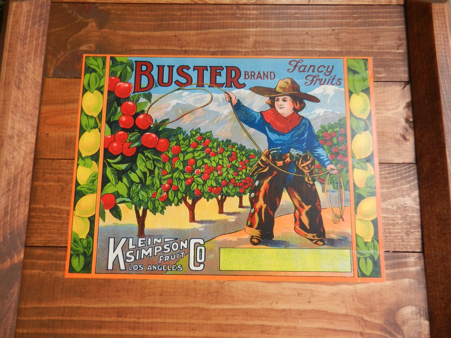 Vintage cowboy fruit crate label shipping box