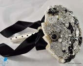 FULL PRICE (not a deposit) MEDIUM Black Crystal Brooch Bouquet - by Blue Petyl - Bridal Bouquet - Wedding Bouquet