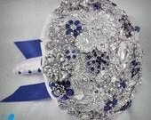 FULL PRICE (not a deposit) Royal Blue Crystal Brooch Bouquet - by Blue Petyl - Bridal Bouquet - Wedding Bouquet