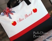 Personalized teacher tote bag with apple