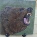 Relief carved Grizzly Bear on Slate Stone Tile Acrylic Painting