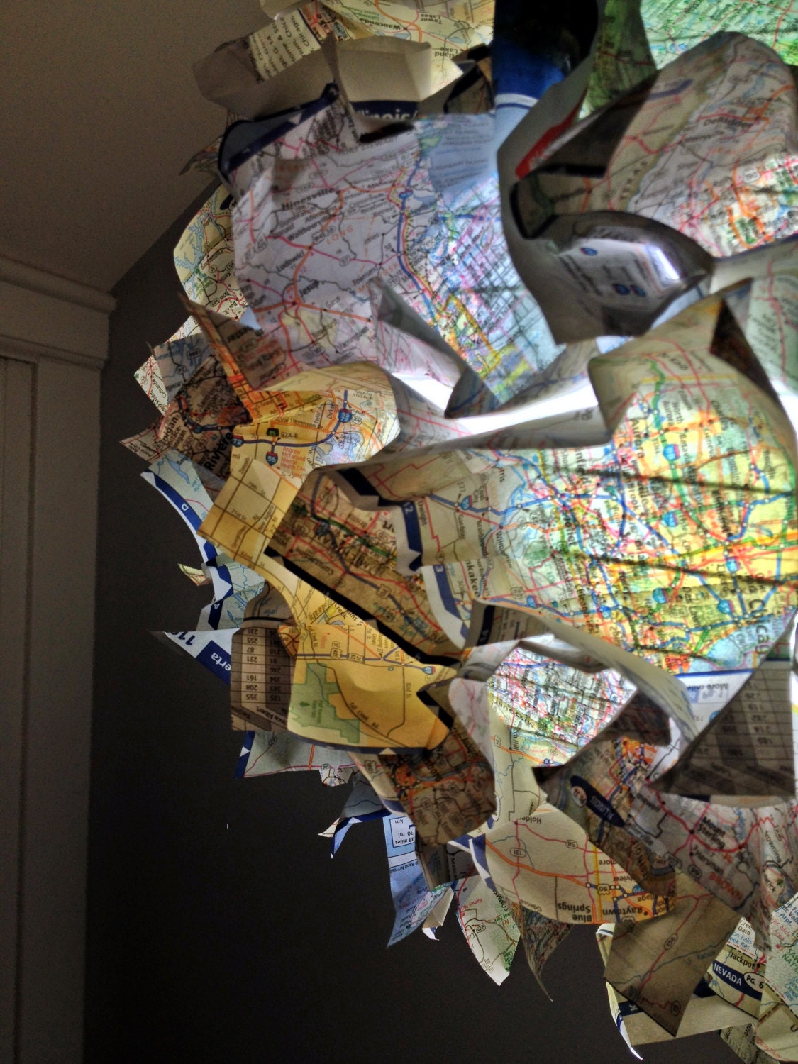 16" Map paper hanging Fuzzy Lamp / Lantern