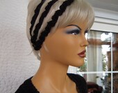 handmade crochet triple ribbon/eco friendly headband/festival hairband in black cotton by golden yarn