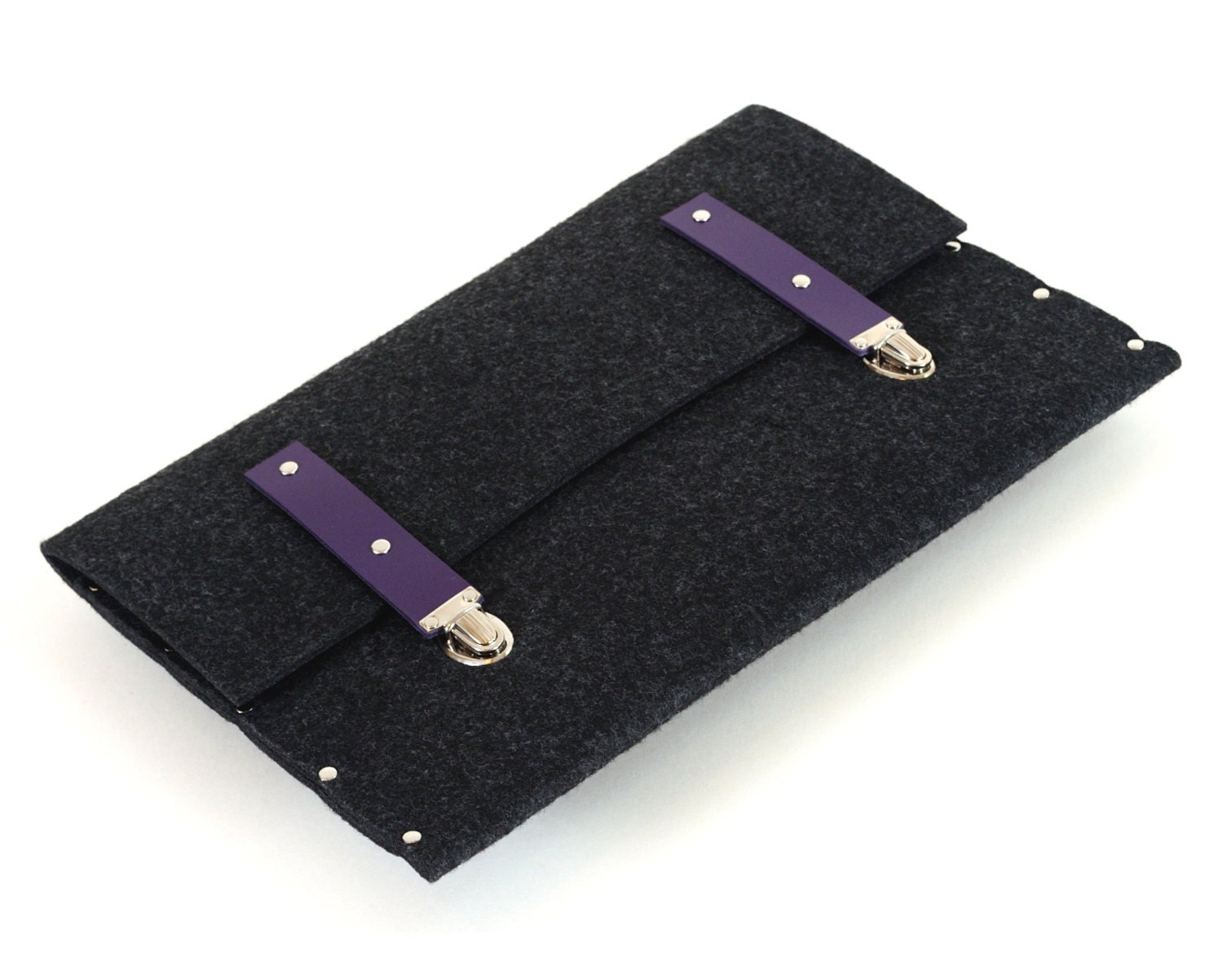 MacBook 13 Air Sleeve MacBook 13 Cover MacBook 13 Case MacBook 13 Briefcase MacBook 13 Bag industrial black felt with violet leather straps