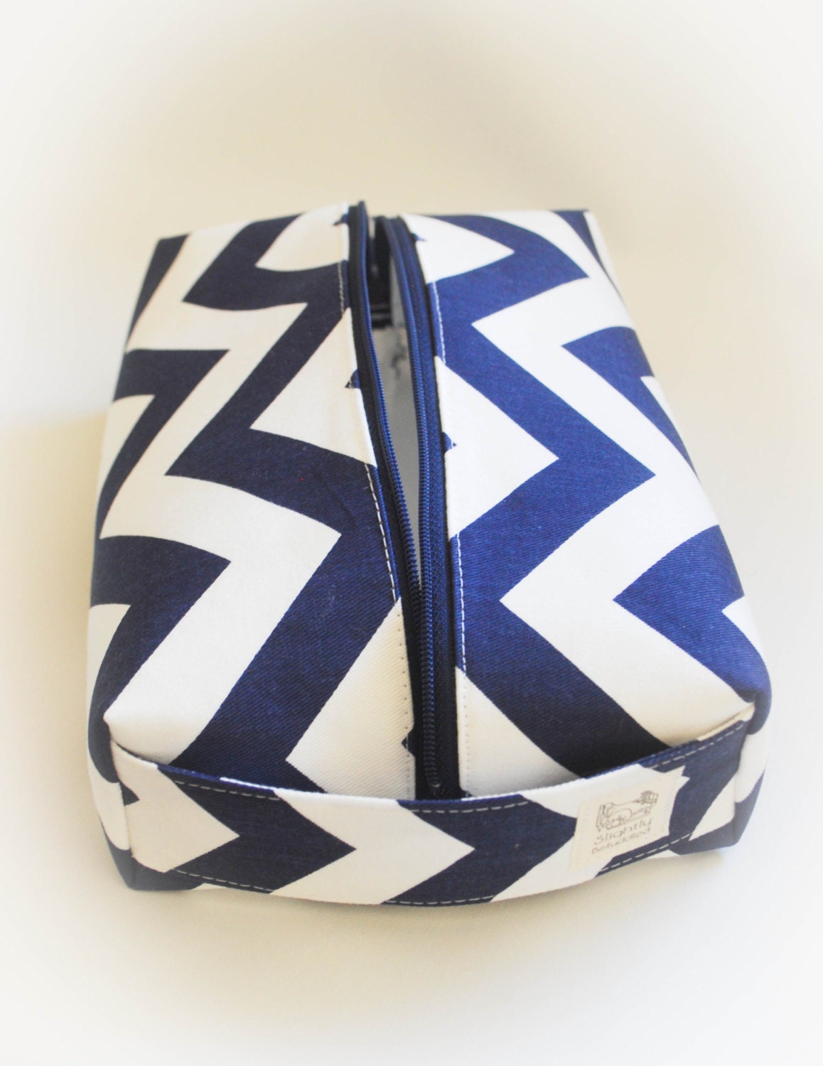 Navy chevron boxy cosmetic bag