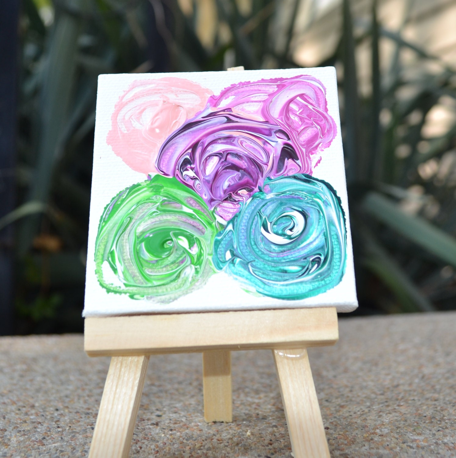 Miniature Original Painting with Easel - Child with Multiple Disabilities - 3" x 3"