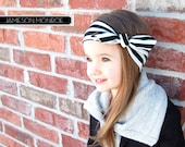 NEW 2013 WRAP COLLECTION - Medium Width Black & White Stripe print head wrap/scarf / headband / adult / spring / summer / nautical