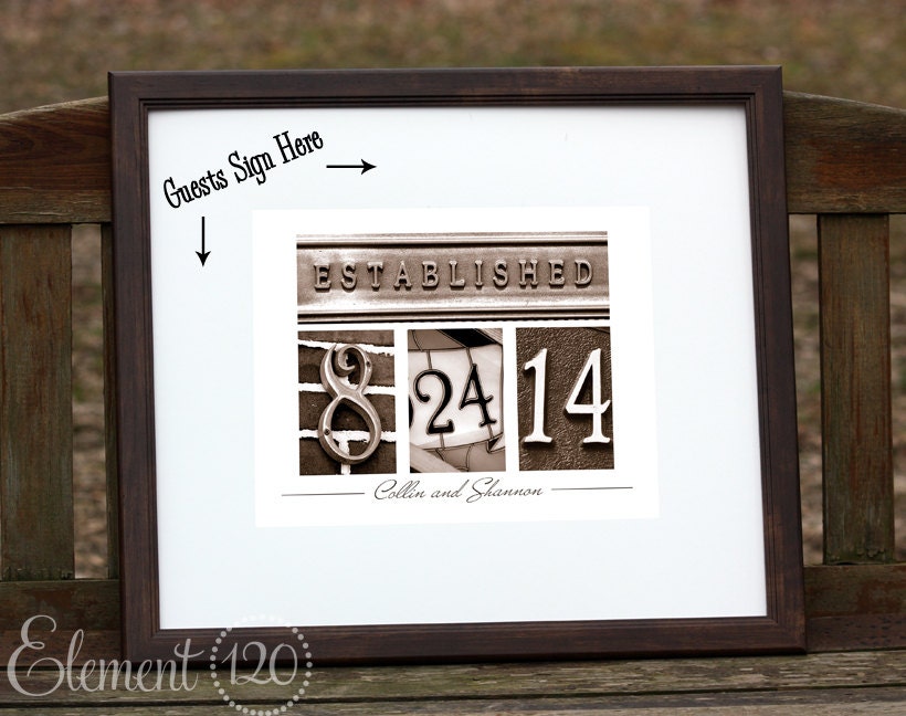 Personalized Wedding Guest Book - Wedding Date Number photography art in Brown frame