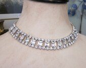 Rhinestone Statement Necklace, Vintage Bridal Necklace, Wedding Jewelry, Collar Necklace, Vintage Rhinestone Jewelry - JryenDesigns