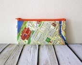 NEW YORK map pencil case / zipper pouch / Map pattern wallet / Souvenir from New York Harlem Columbia University