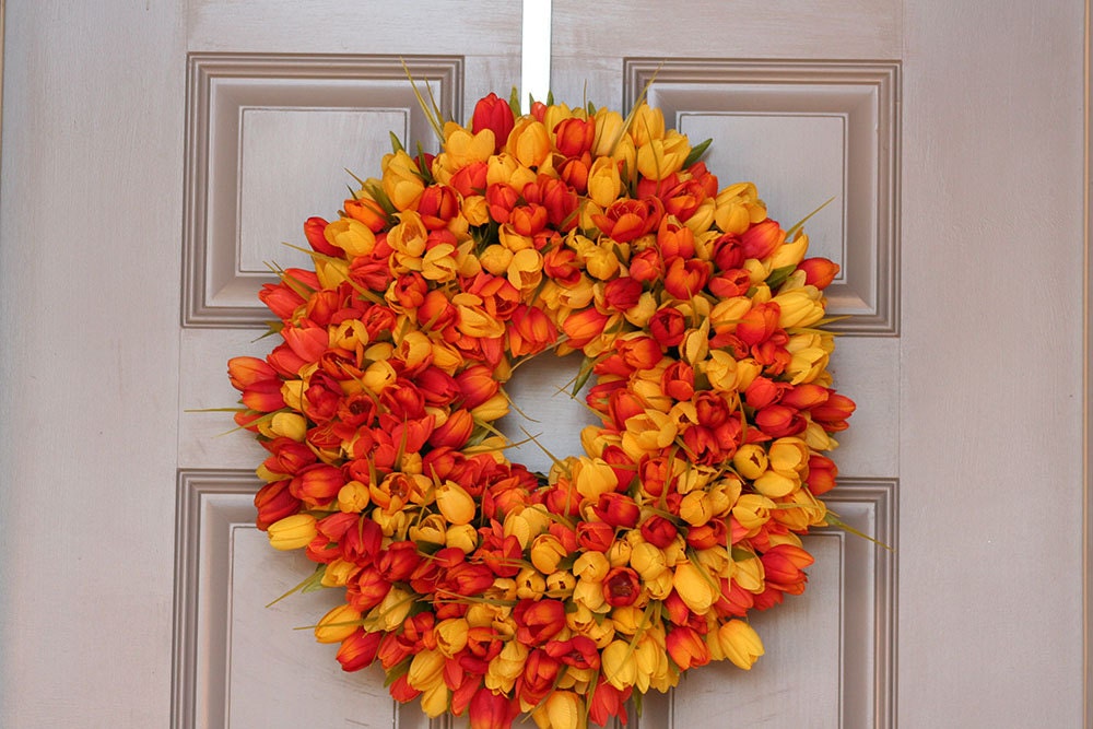 Spring Wreath- Medium- Orange and Yellow Tulip Wreath