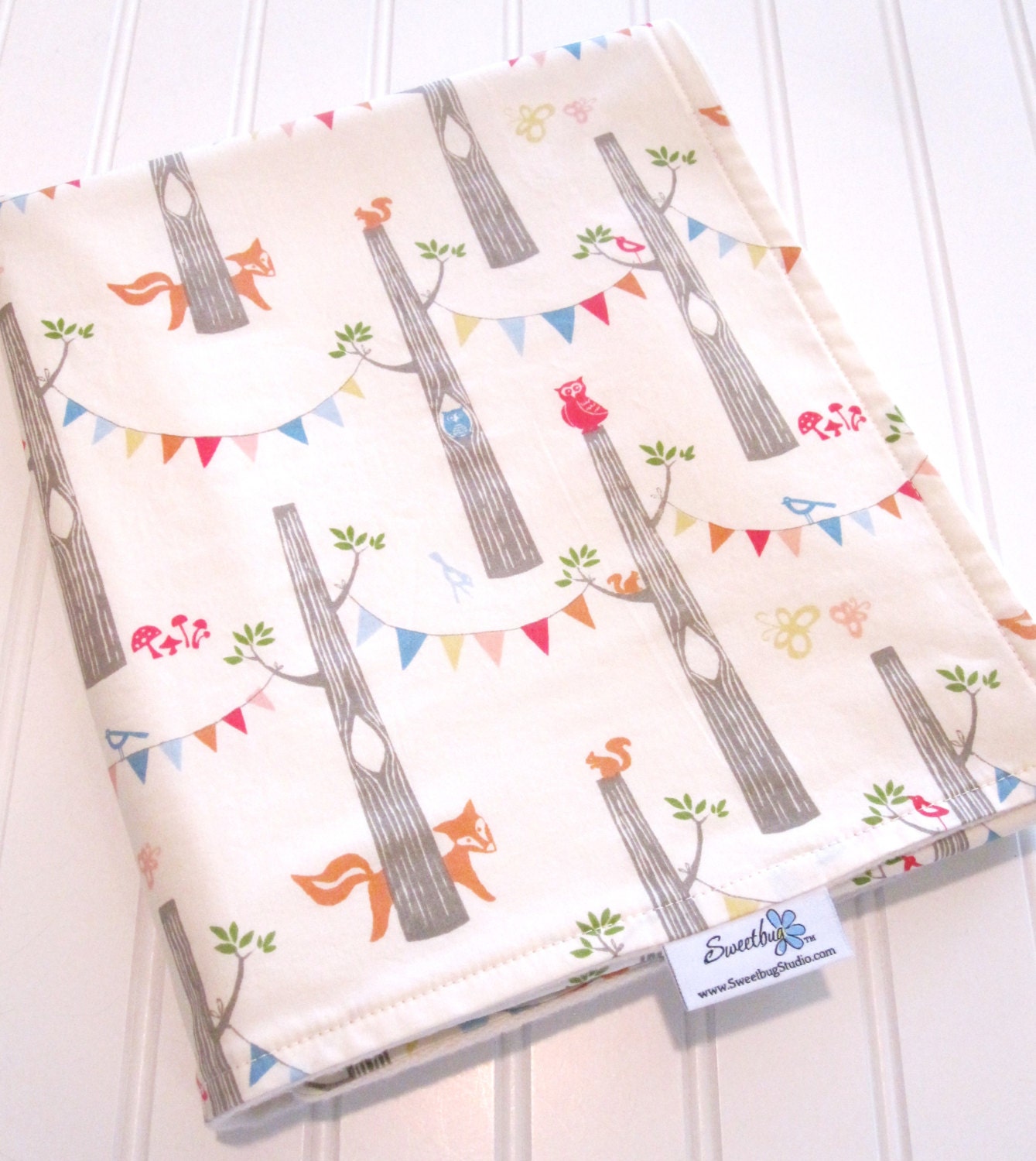 SWEET NATURALS Organic Line/Baby Blanket/Woodland Party in Cream(Organic)/Organic Cotton Fleece/Organic Thread